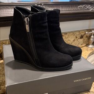Vince Camuto Black Suede Wedge Boots